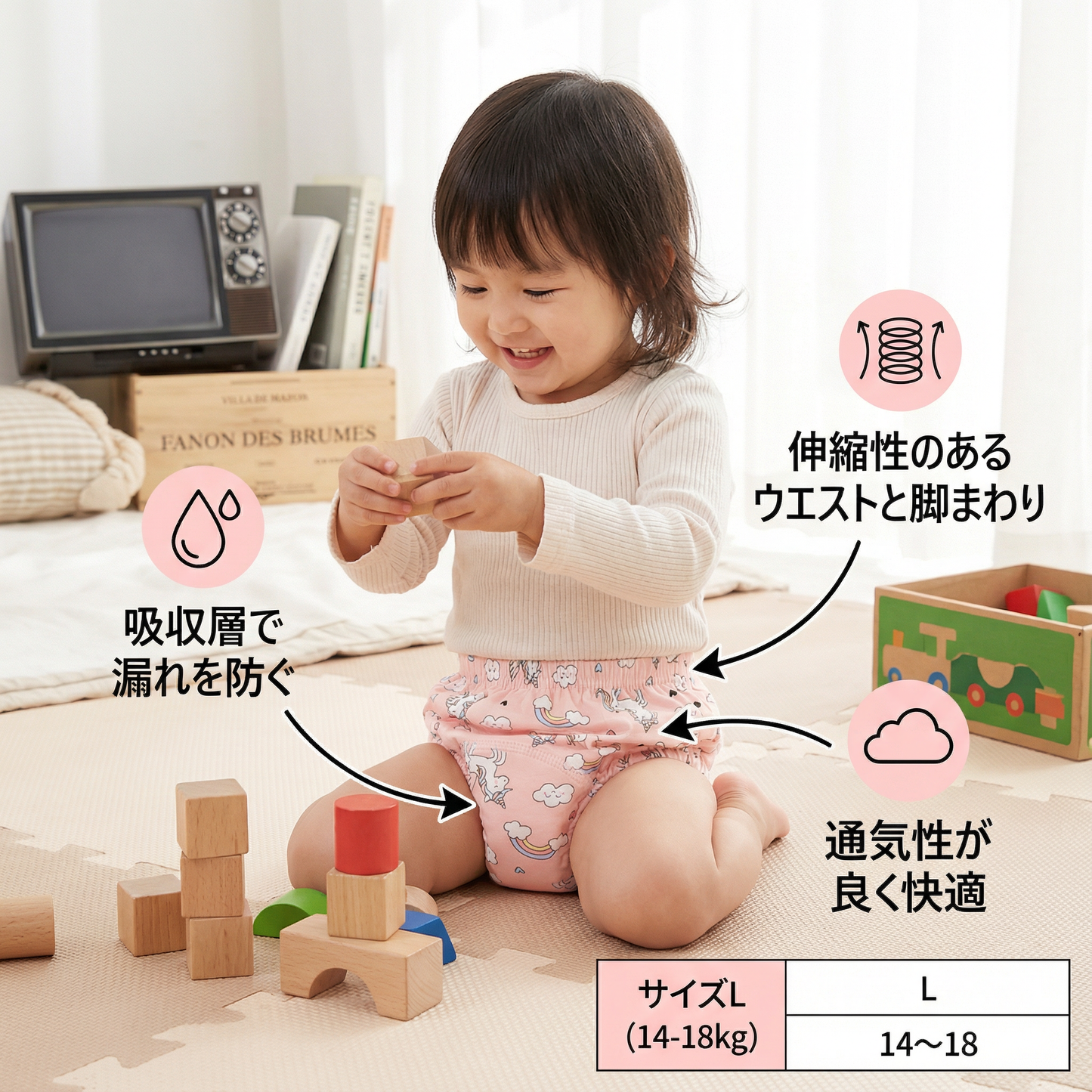 再利用可能なトレーニングパンツ ― トイレトレーニングを簡単に！