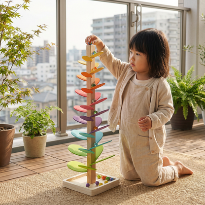 モンテッソーリ虹のビー玉木製タワー