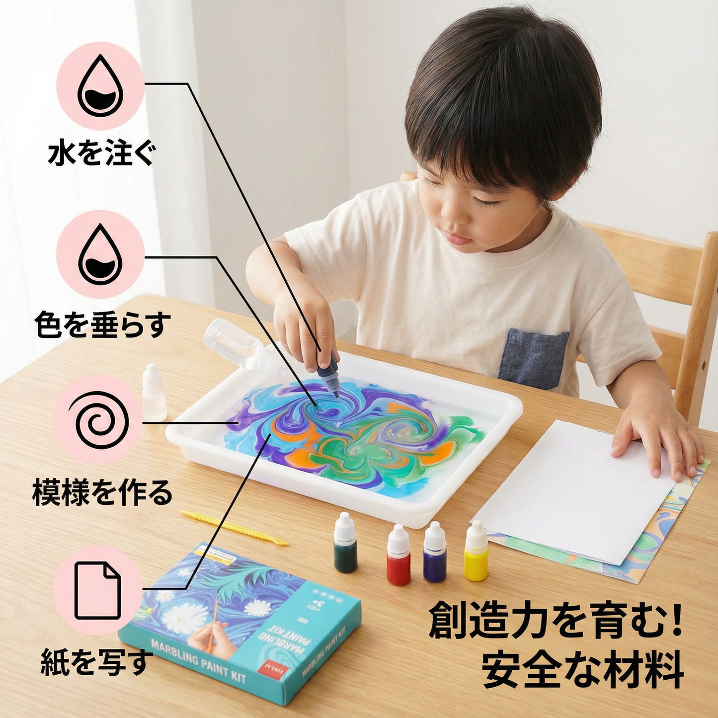 クリエイティブなマーブル水彩画セット