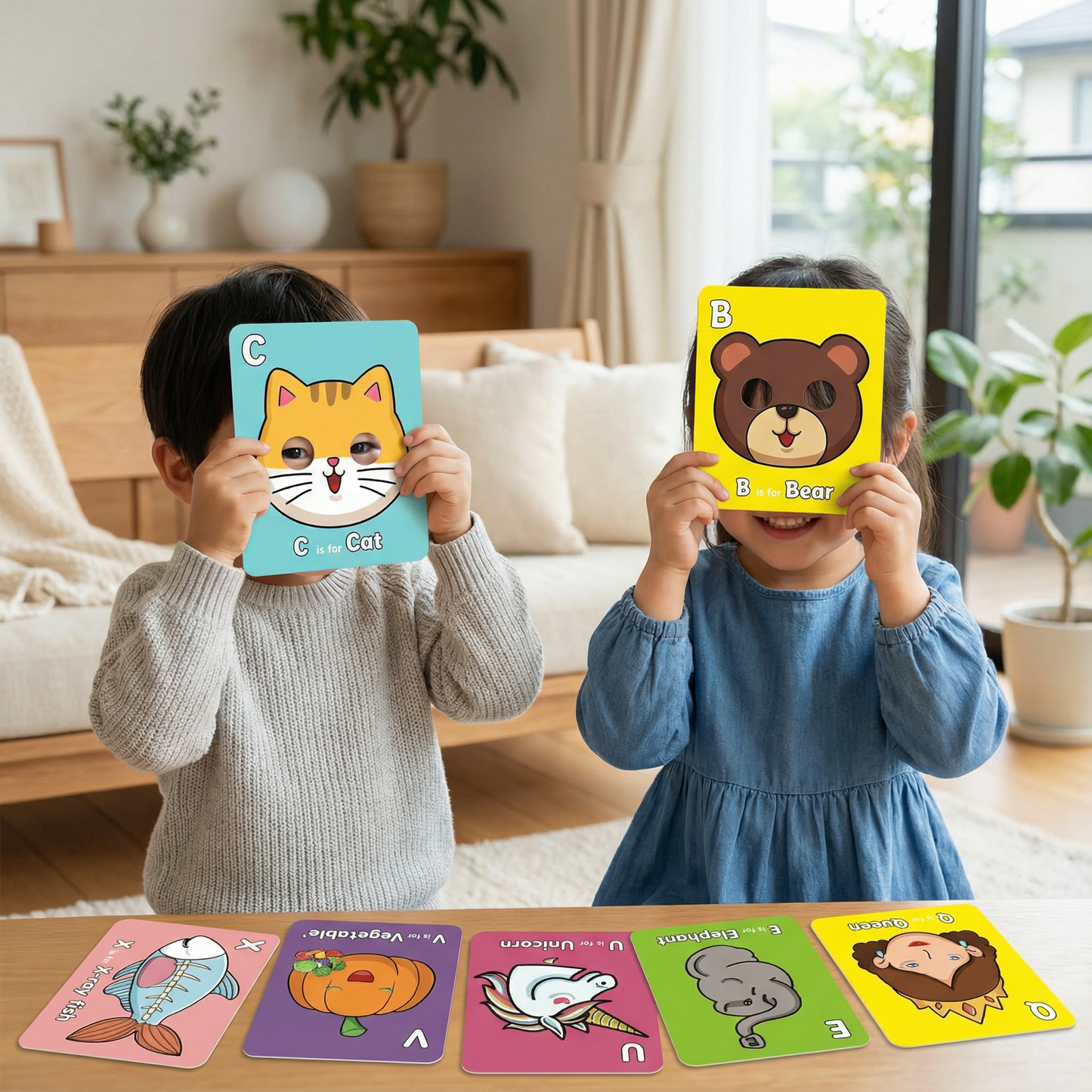 動物デザインのアルファベット学習カード