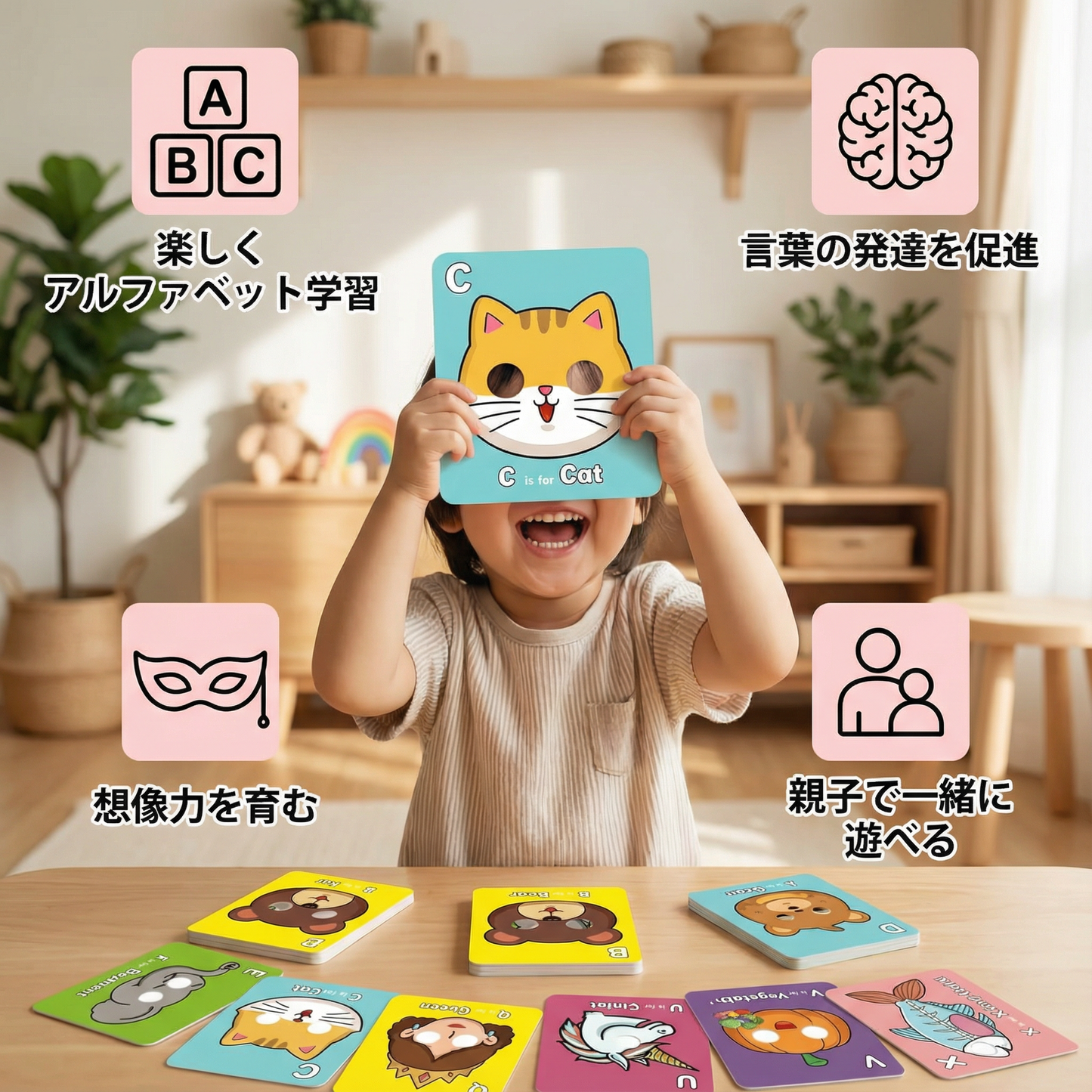 動物デザインのアルファベット学習カード