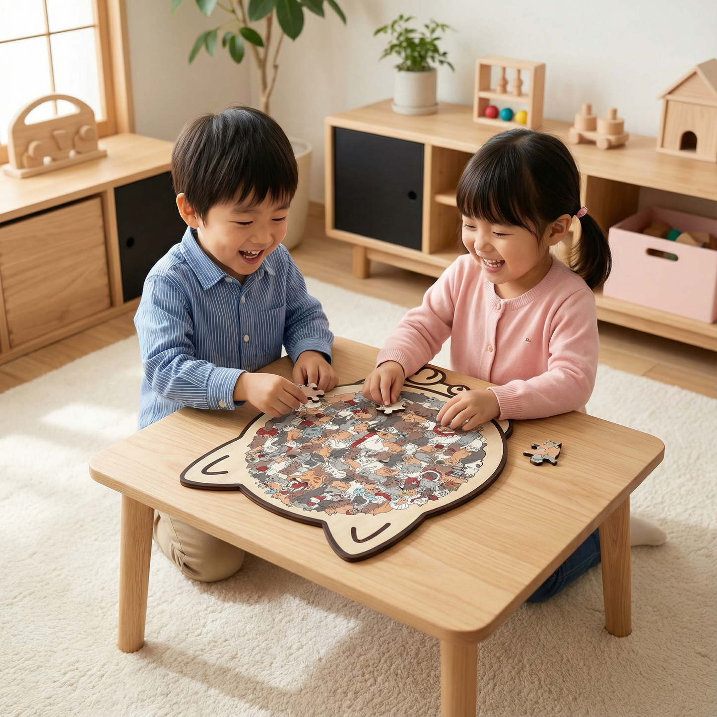 木製の猫のパズル