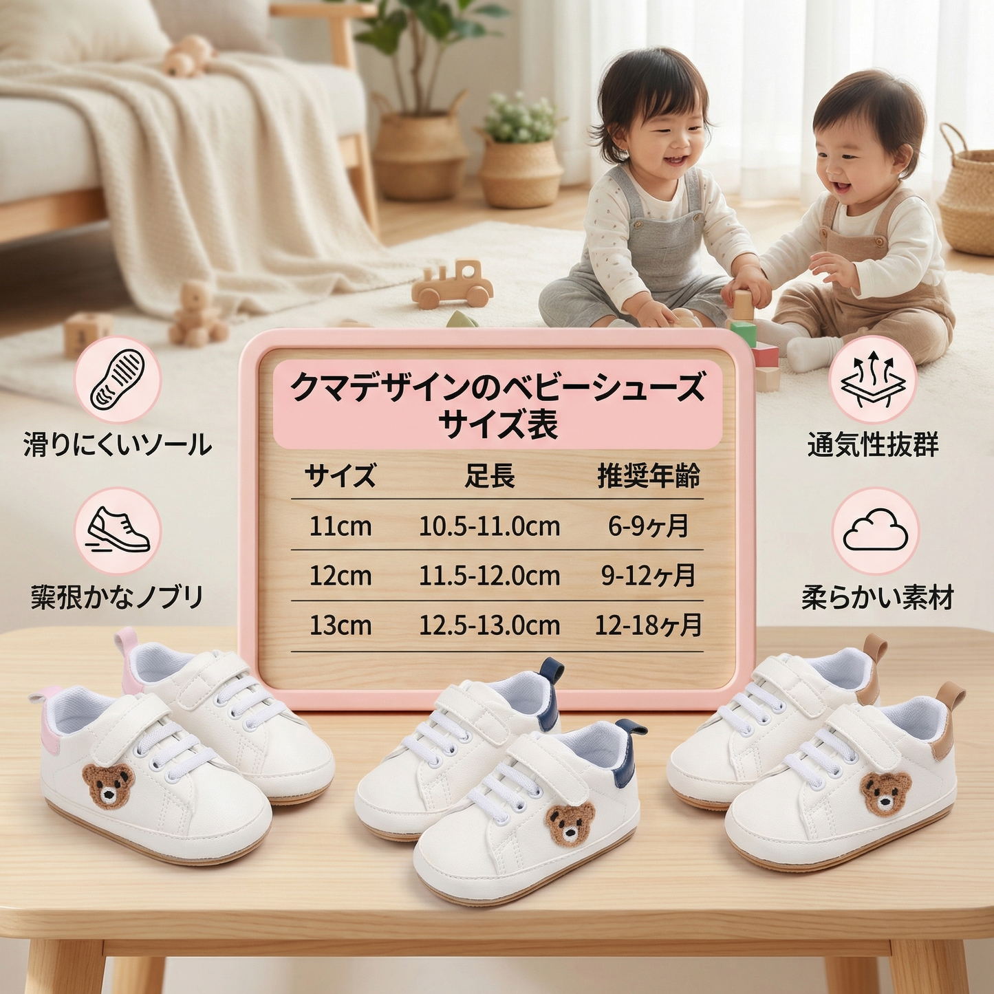 かわいいクマデザインのベビーシューズ