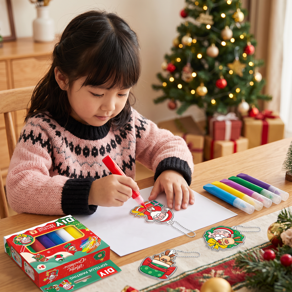 子ども向けDIYクリスマス・ノーグルーお絵描きオーナメントクラフトキット